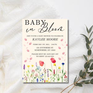 Faire-part baby shower pastel bébé en fleurs