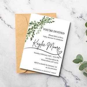Invitation baby shower bouquet d'eucalyptus
