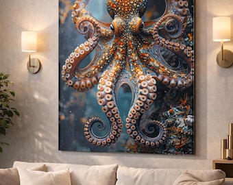 Tempered Glass Octopus Wall Art – Ocean Coastal Decor – Nautical Sea Artwork – Beach House Wall Decor