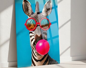 Pop Art Zebra Glass Wall Art – Fun Animal Tempered Glass Decor, Modern Wild Wall Art
