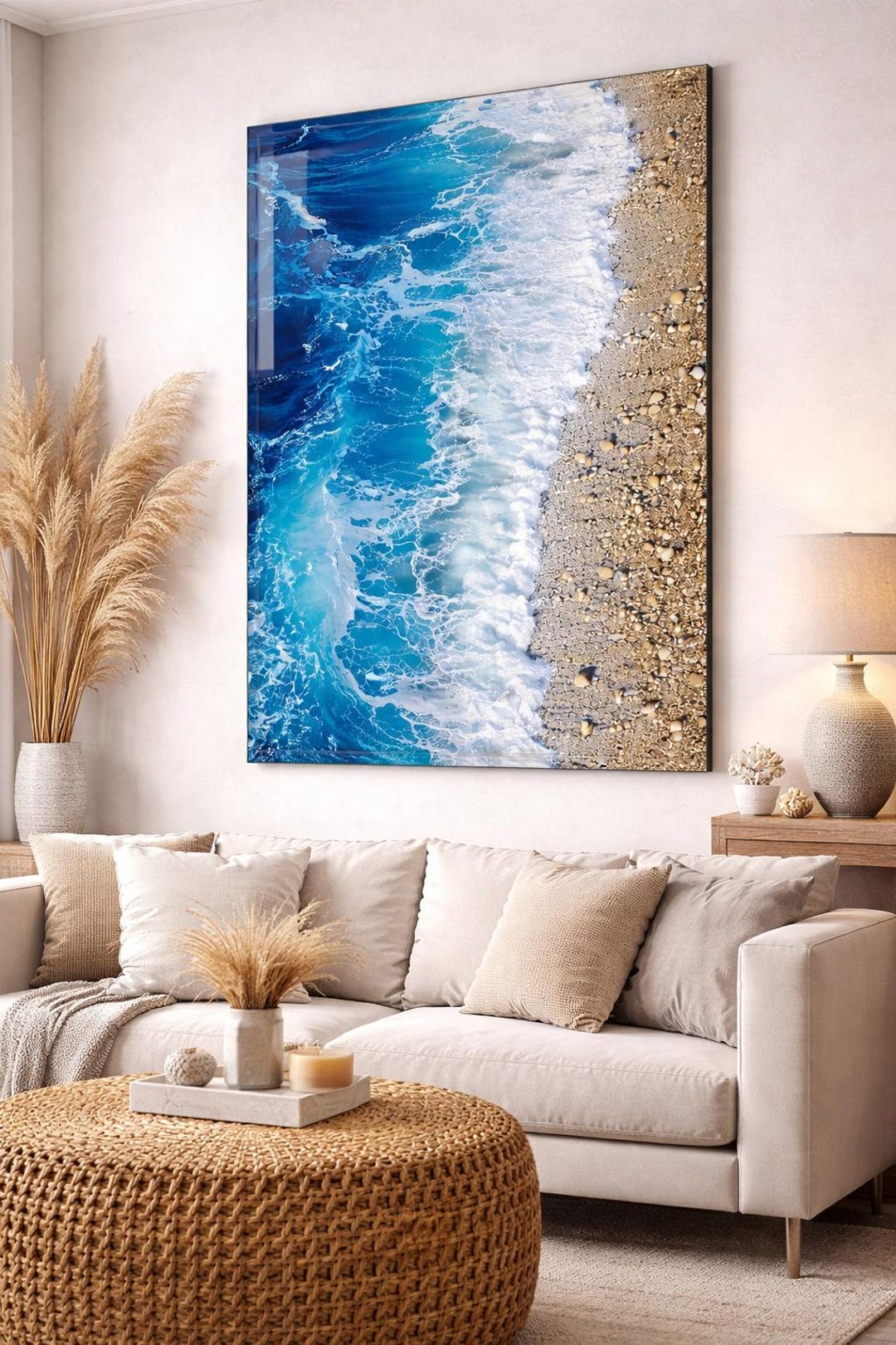 Ocean Wave Tempered Glass Wall Art – Luxury Coastal Decor – Blue Sea ...