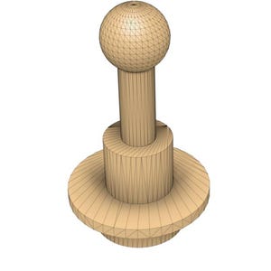 Op de afbeelding: Een houten knop met een ronde bovenkant en een basis. De knop is lichtbruin en heeft een draadframe-uiterlijk.
