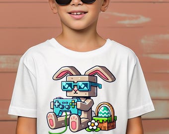 Camiseta de Pascua de Conejito Pixelado: adorable camiseta de conejito gamer con diseño pixelado para niños y adultos
