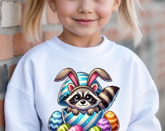 Raccoon Easter Sweatshirt for Kids – Bunny Ears Animal Crewneck