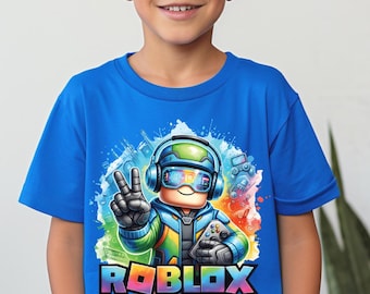 Camiseta Roblox Gamer para niños y adultos. Merchandising colorido para streamers de videojuegos. Regalo de cumpleaños.