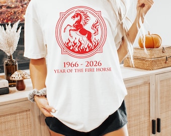 Camiseta del Año del Caballo de Fuego 2026, diseño del caballo del zodiaco chino, regalo de la suerte