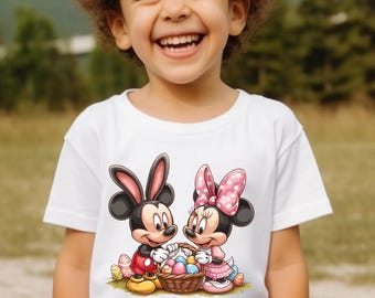 Camiseta de Pascua de Minnie y Mickey Mouse – Camiseta de búsqueda de huevos de conejo