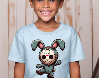 Camiseta juvenil Spooky Bunny Slasher, camiseta gráfica con máscara de conejo de terror espeluznante