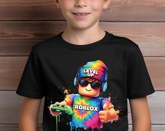 Camiseta Roblox Level Up para niños, estilo tie-dye, para gamers. Regalo de cumpleaños para amantes de los videojuegos.