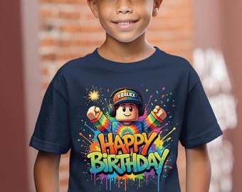 Camiseta de Roblox de Feliz Cumpleaños para Niños, Camiseta Personalizada para Fiestas de Jugadores, Regalo de Cumpleaños de Videojuegos