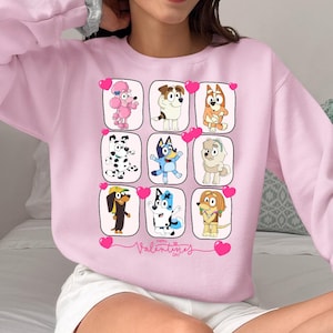 Bluey Valentine Shirt , Bleu Valentine Day Sweatshirt, Adorable Kids Gift Tee, Cute Cartoon Dog with Heart Balloons Design