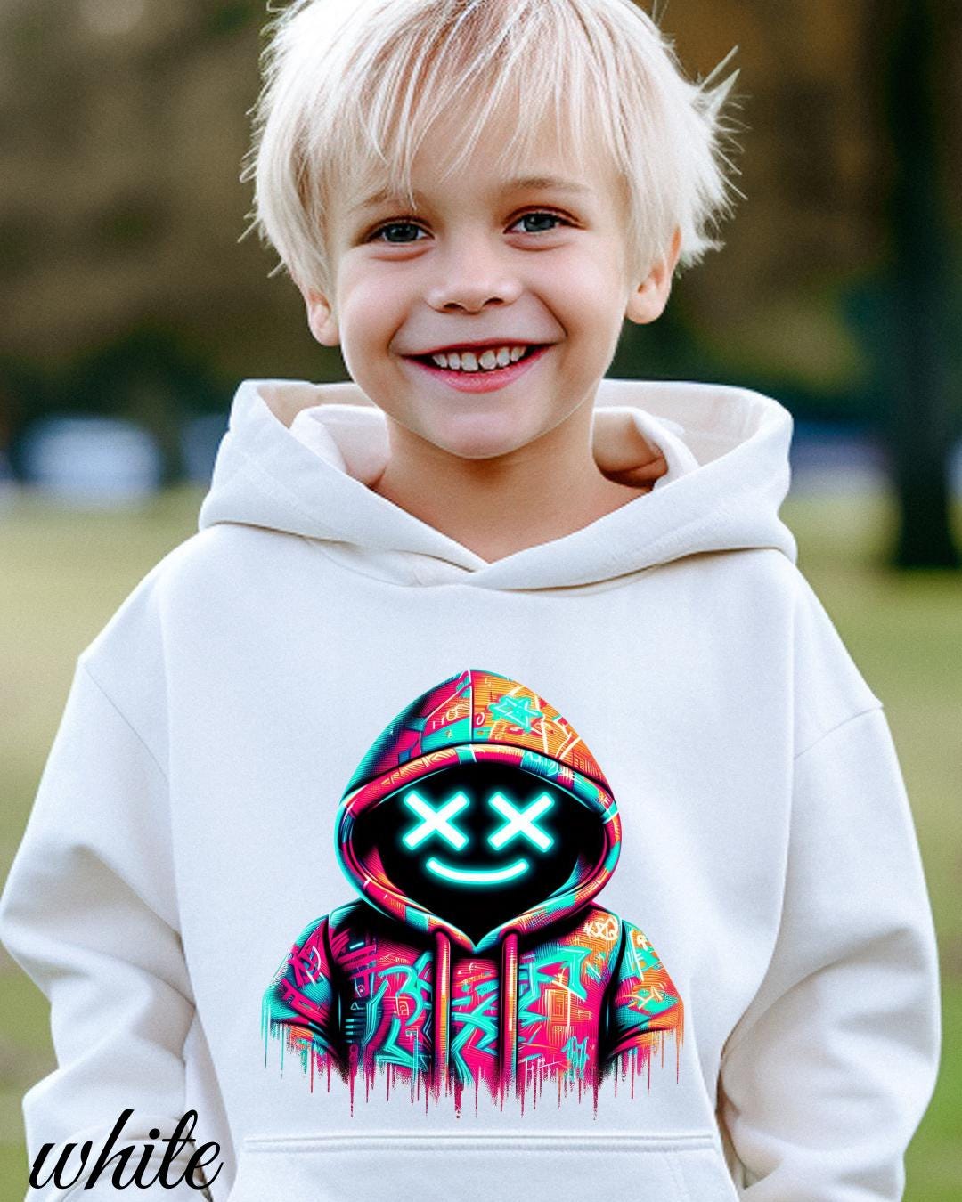Kids Gamer Hoodie With Neon Glitch Character – Cyber Graphic Video