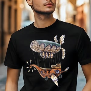 Steampunk Airship T-Shirt: Retro Sci-Fi Flying Ship Design