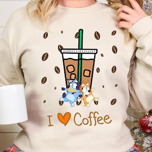 Bluey Coffee Sweatshirt, Bluey And Bingo Latte Drink Shirt, Funny Halloween Shirt, Coffee Lover Shirt, Bluey Halloween, Cartoon Dog T-shirt