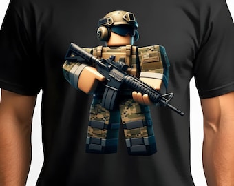 Camiseta de jugador táctico inspirada en Roblox para niños y adolescentes: camiseta con personaje de acción