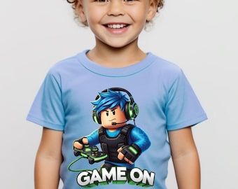 Camiseta juvenil Game On, personaje de bloques, camiseta gráfica para gamers, regalo de videojuegos del mundo digital