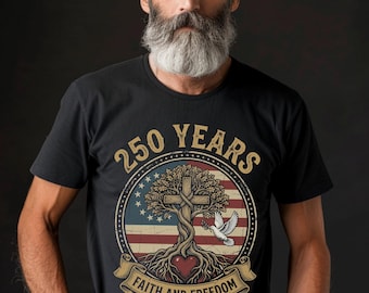 Camiseta patriótica cristiana con cruz y árbol – Fe y libertad EE. UU. 1776-2026 Camiseta patriótica vintage
