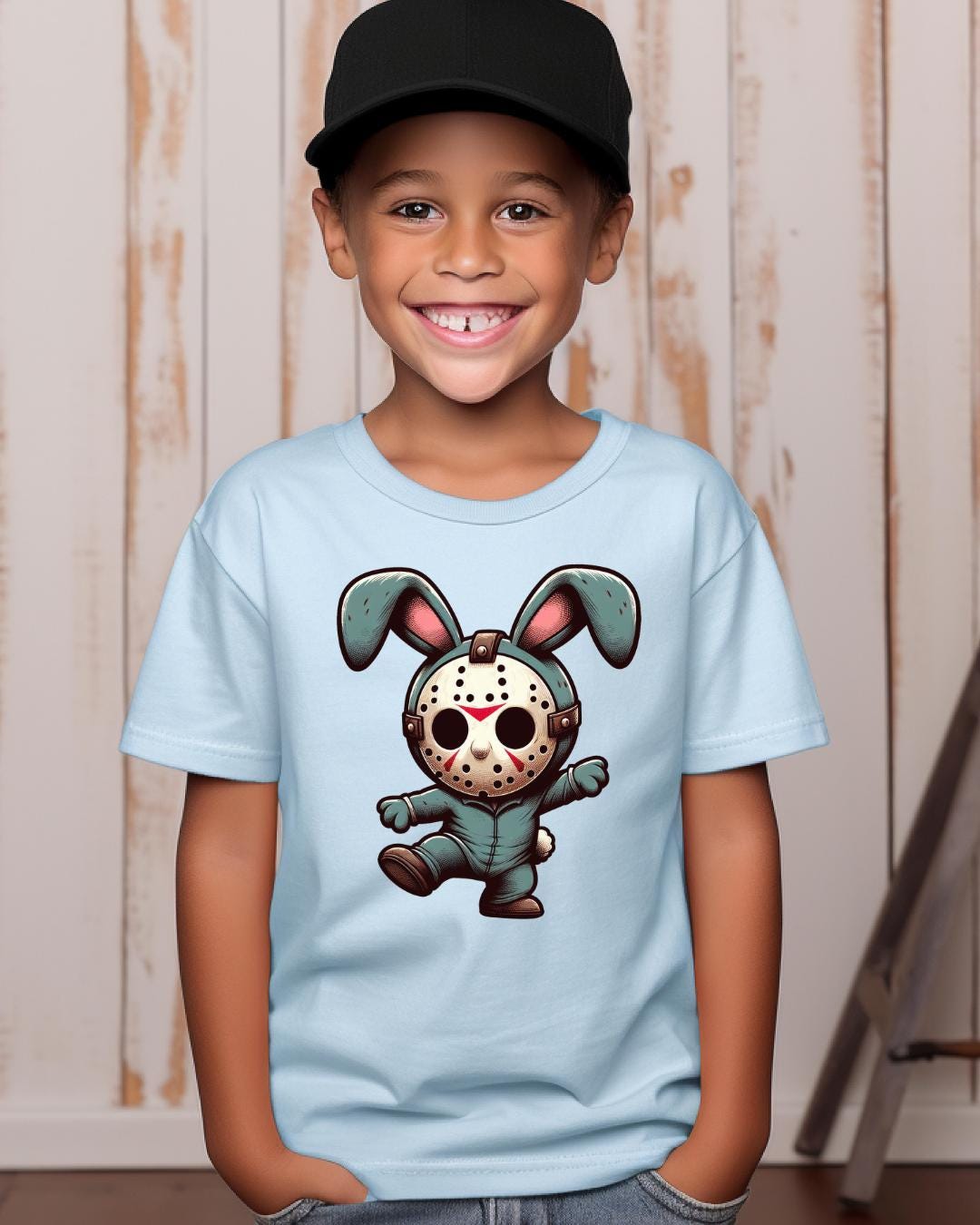 Spooky Bunny Slasher Youth Shirt, Creepy Rabbit Horror Mask Graphic Tee ...