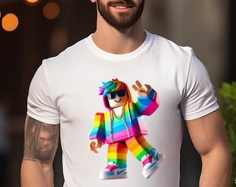 Camiseta Gamer Arcoíris de Roblox: Camiseta colorida con personajes de Roblox, divertida camiseta de juegos para niños y adolescentes