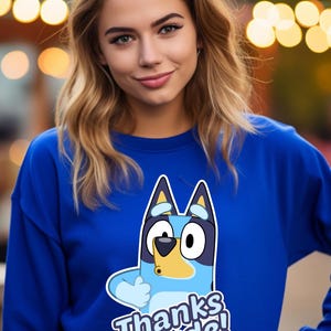 Funny Bluey "Thanks Dude" Shirt – Bluey Fan Gift for Adults – Cool Bluey Character Tee – Funny Cartoon Dog Shirt – Bluey Cool Club Shirt
