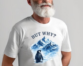 Camiseta de montaña de pingüinos, divertida y minimalista, con arte natural para amantes del humor.
