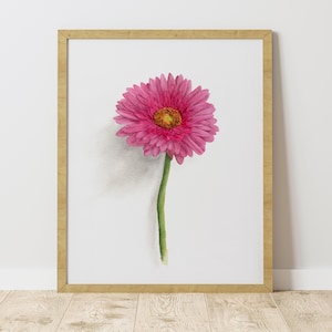 Watercolor Gerbera Print, Digital Download, Floral Wall Art, Minimalist Flower Decor, Instant Download, Pink Gerbera, Botanical Art