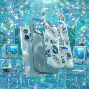 Frutiger Aero iPhone & Samsung Case, Retro 90s Computer Icons, Vaporwave Aesthetic Tough Cover, Webcore Pixel Art, Y2K Tech Gift