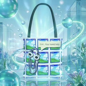 Bolso de mano Frutiger Aero, asistente de Bliss Hill y Paperclip, mochila escolar con memes divertidos, bolso de compras con estética Y2K, regalo informático retro de los 90