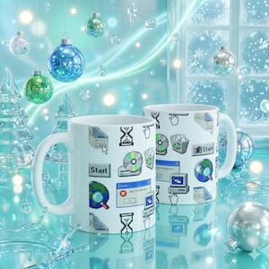 Frutiger Aero Computer Icons Mug, Retro 90s Pixel Art Cup, Funny Programmer Gift, Software Engineer Coffee, Error Message, Webcore