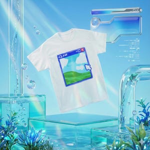 Frutiger Aero Bliss Hill T-Shirt, Windows XP Aesthetic Graphic Tee, Old Web Computer Window, <3.exe Nostalgia, Internet Art