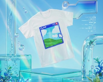 Frutiger Aero Bliss Hill T-Shirt, Windows XP Aesthetic Graphic Tee, Old Web Computer Window, <3.exe Nostalgia, Internet Art