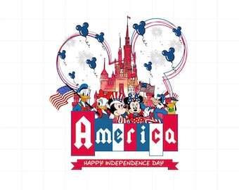 America 4th of July PNG, Disney Patriotic Clipart, Mickey Minnie Goofy Donald Castle Sublimation, USA Independence Day Art