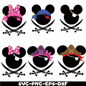 Disney Pirate Svg Bundle, Mickey Pirate Svg, Minnie Pirate Clipart, Cruise Shirt Design Svg Png Eps Dxf Digital Cutting File