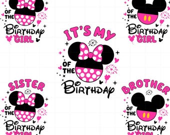 Minnie Mouse Birthday Girl Family SVG PNG Bundle, Mom Dad Sister Brother Birthday Shirt Design, Sublimation Cricut Printable File