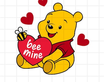 Winnie the Pooh Valentine SVG, Winnie Pooh Bee Mine SVG, Winnie Heart SVG, svg png dxf Cricut Silhoutte  Cutting Files