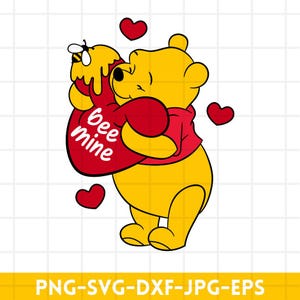 Winnie de Poeh Valentine SVG, Winnie Pooh Bee Mine SVG, Winnie Heart SVG, svg png dxf Cricut silhouet snijden-bestanden