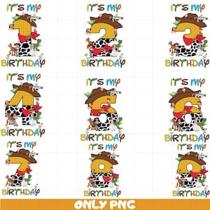 Toy Story Birthday Numbers PNG, It&#39;s My Birthday PNG for Kids, Toy Story Shirt Design, Woody Cowboy Party Sublimation Download