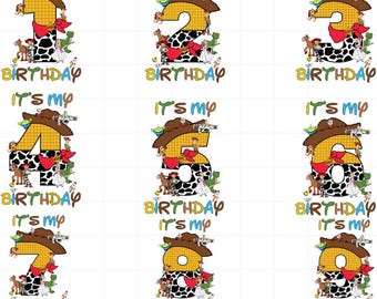 Números de cumpleaños de Toy Story PNG, Es mi cumpleaños PNG para niños, Diseño de camiseta de Toy Story, Descarga de sublimación de fiesta de Woody Cowboy
