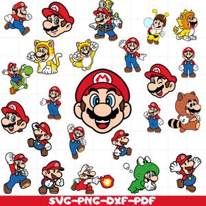 Super Mario SVG Bundle, Mario Bros PNG, Yoshi Luigi Clipart, süße Mario Charaktere, Gamer Geburtstag Cricut-Datei, Nintendo SVG Set