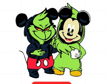 Weihnachten Grinch Mickey Hoodie Duo PNG, niedliche Weihnachtscliparts, Grinch PNG, Mickey SVG, Urlaub Sublimation, Instant Download, digitale Datei