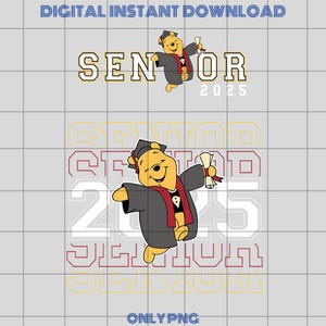 Graduación de Winnie the Pooh 2025 PNG, Diseño de camiseta para la generación de 2025, Descarga de archivo de sublimación de diploma con dibujo animado