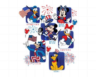 Disney 4 juli VS vlag clipartbundel, Mickey Minnie patriottische clipartset, Independence Day Celebration digitale kunst, png-bestanden