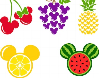 Paquete de frutas de Mickey de verano Svg, Svg de verano, Svg de limón, Svg del día de la sandía, Svg de piña, Cricut, archivo de corte vectorial de silueta