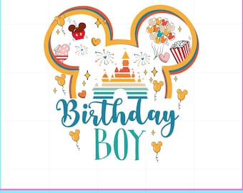 PNG de niño de cumpleaños, diseño de camiseta de cumpleaños con orejas de ratón, PNG de fiesta de cumpleaños infantil, diseño de cumpleaños de castillo, descarga instantánea por sublimación