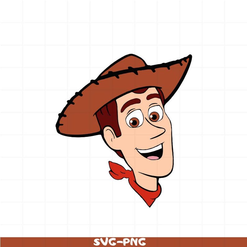May include: A cartoon illustration of a smiling cowboy with brown hair, wearing a brown cowboy hat and a red bandana.