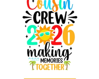 Cousin Crew 2026 png, shirtontwerp familievakantie, zomersublimatie png, shirt van neven en nichten, herinneringen ophalen png