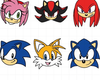 Sonic the Hedgehog Bundle Svg, Sonic Face Svg, Sonic Head Svg, Layered Svg, Cricut, Silhouette Vector Cut File