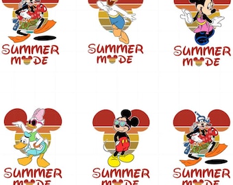 Paquete PNG de personajes de Disney en modo verano, diseño de sublimación de viaje familiar de Mickey Mouse, clipart de vacaciones de Goofy Minnie, Donald y Daisy