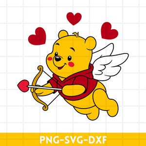 Winnie the Pooh Cupid Svg, Love Svg, Valentine&#39;s Day Svg, Kawaii Svg, Cricut, Silhoutte Vector Cut File