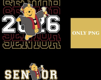 Winnie the Pooh Graduación 2026 PNG, Diseño de camiseta de graduación para la Clase de 2026, Descarga de archivo de sublimación de lanzamiento de birrete de diploma de dibujos animados